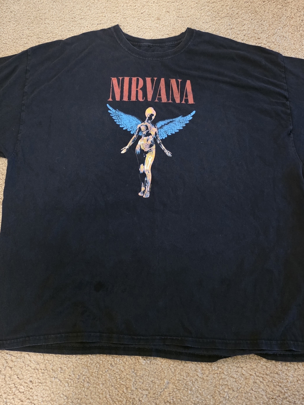 Nirvana In Utero Angel T Shirt 3X Black Distressed Faded Grunge Band Tee